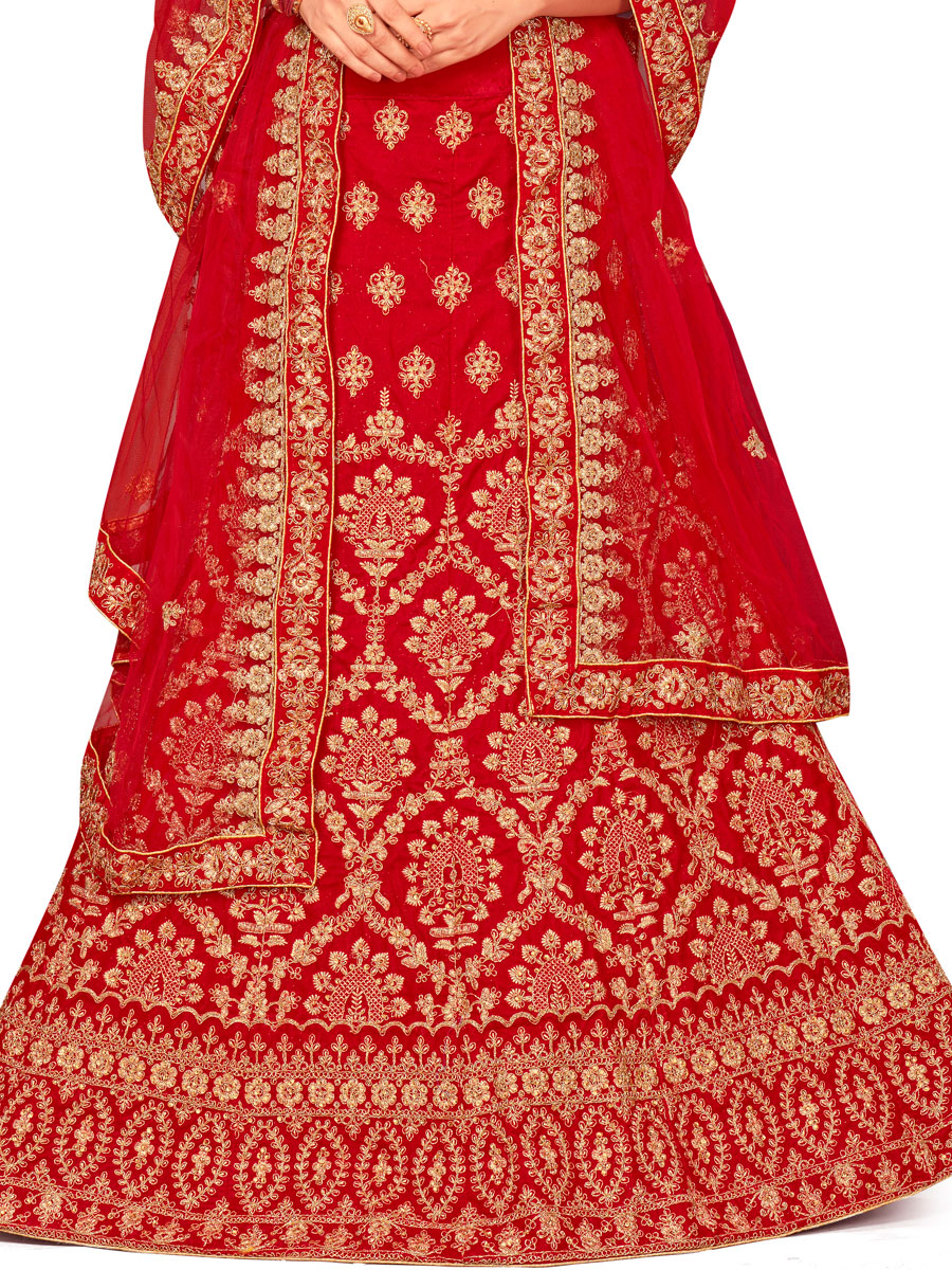 Red Velvet Embroidered Bridal Lehenga Choli