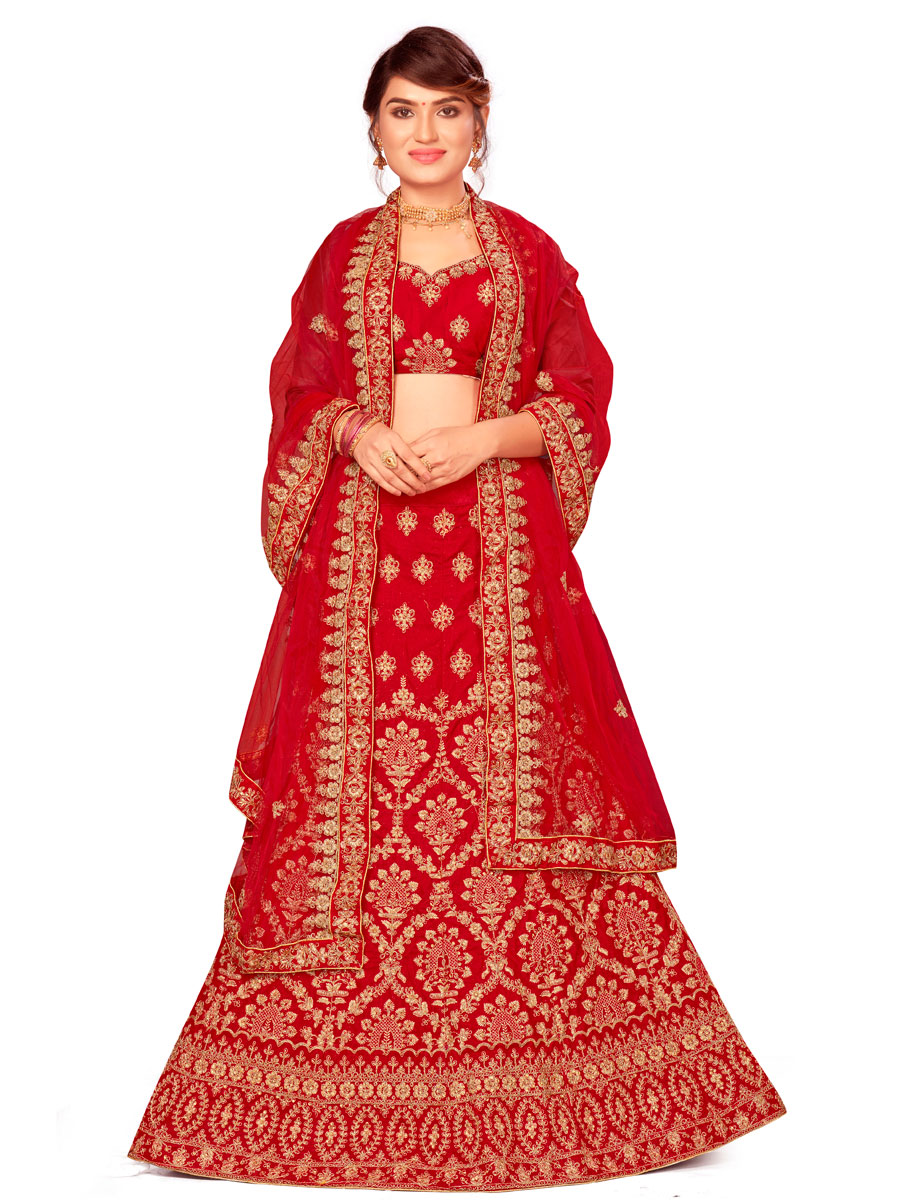 Red Velvet Embroidered Bridal Lehenga Choli