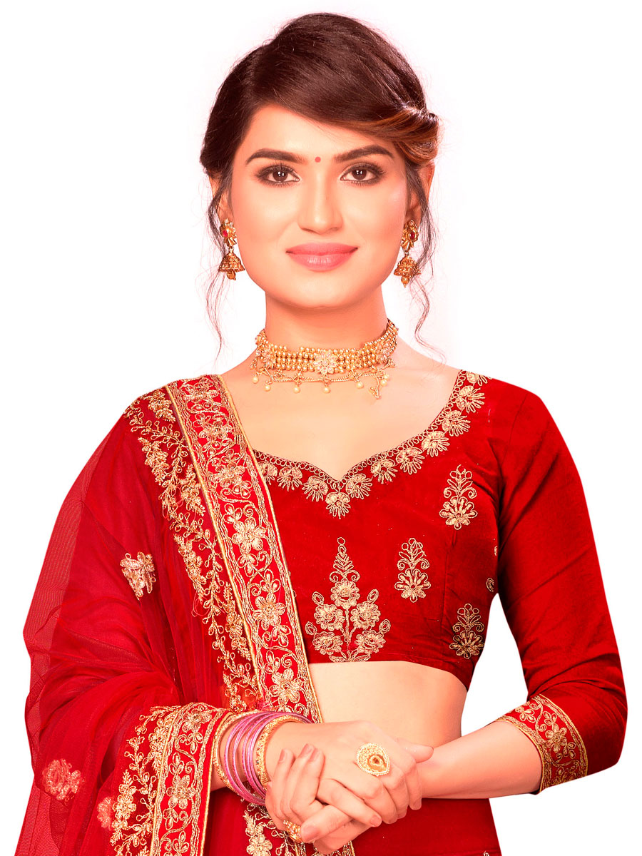 Red Velvet Embroidered Bridal Lehenga Choli