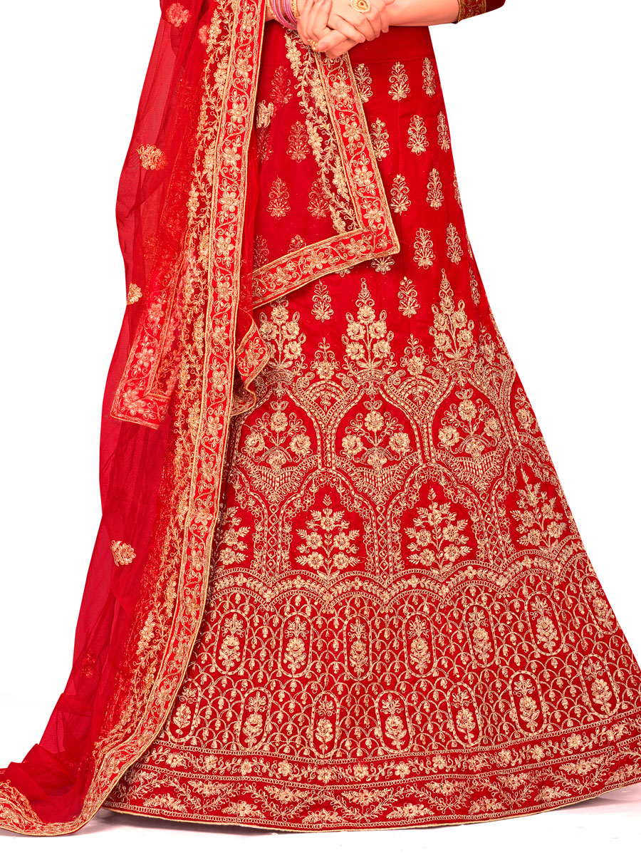 Red Velvet Embroidered Bridal Lehenga Choli