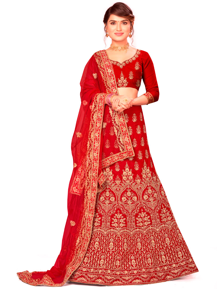 Red Velvet Embroidered Bridal Lehenga Choli