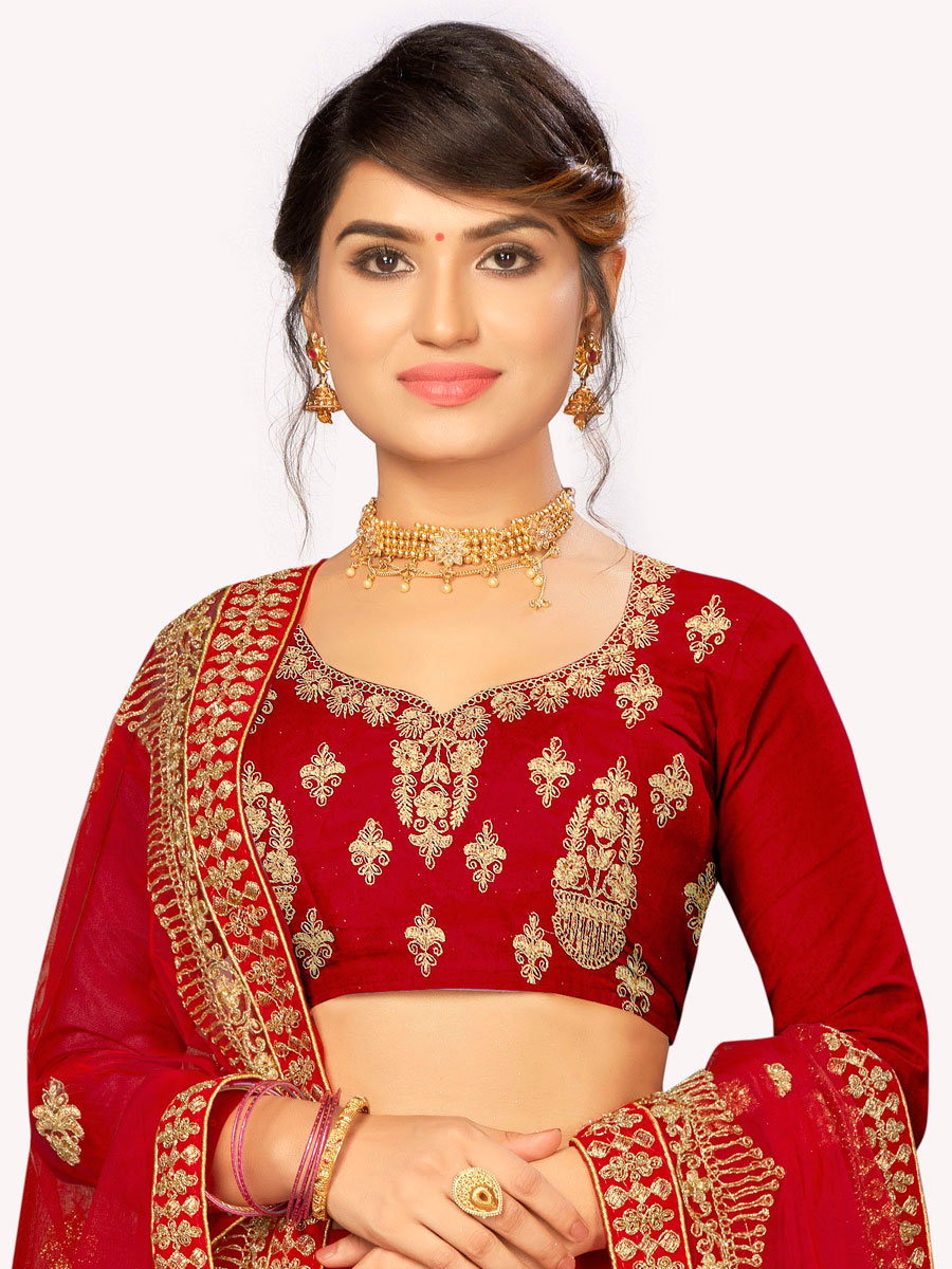 Red Velvet Embroidered Bridal Lehenga Choli