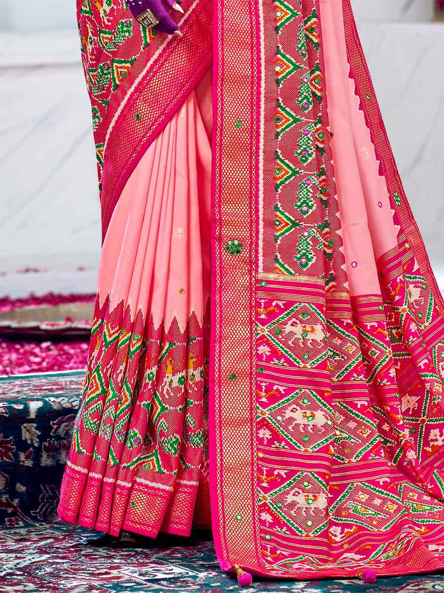 Baby Pink Cotton Silk Handwoven Mehendi Festival Heavy Border Saree