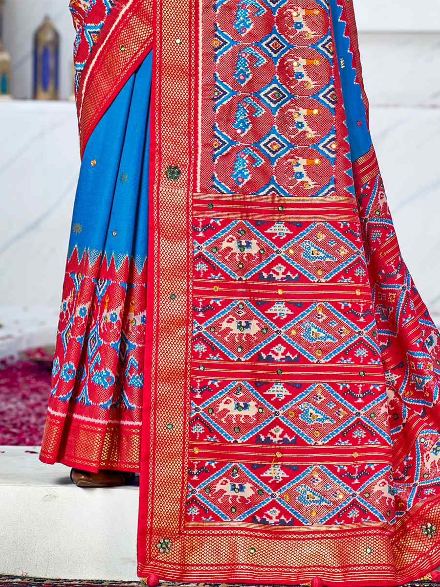 Aqua Blue Cotton Silk Handwoven Mehendi Festival Heavy Border Saree
