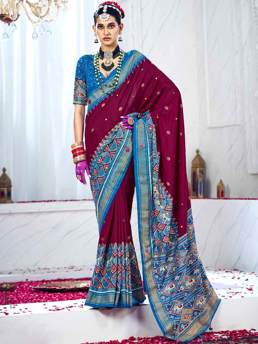 Purple Cotton Silk Handwoven Mehendi Festival Heavy Border Saree