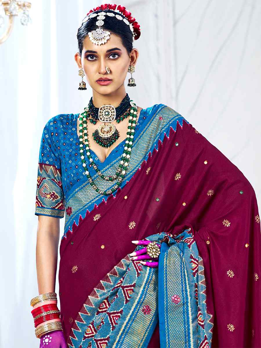 Purple Cotton Silk Handwoven Mehendi Festival Heavy Border Saree