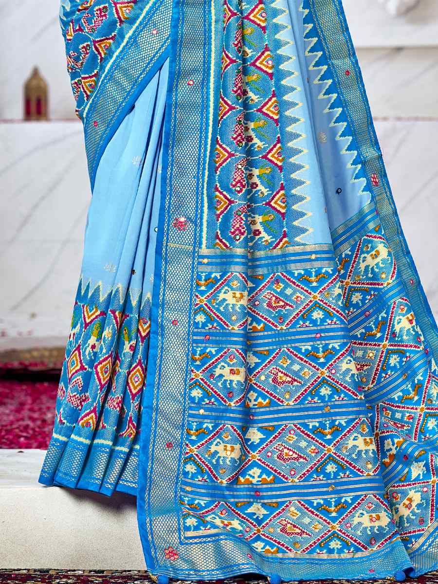 Light Blue Cotton Silk Handwoven Mehendi Festival Heavy Border Saree