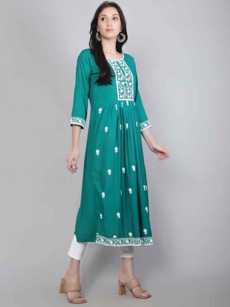 Rama Rayon Embroidered Festival Casual Kurti