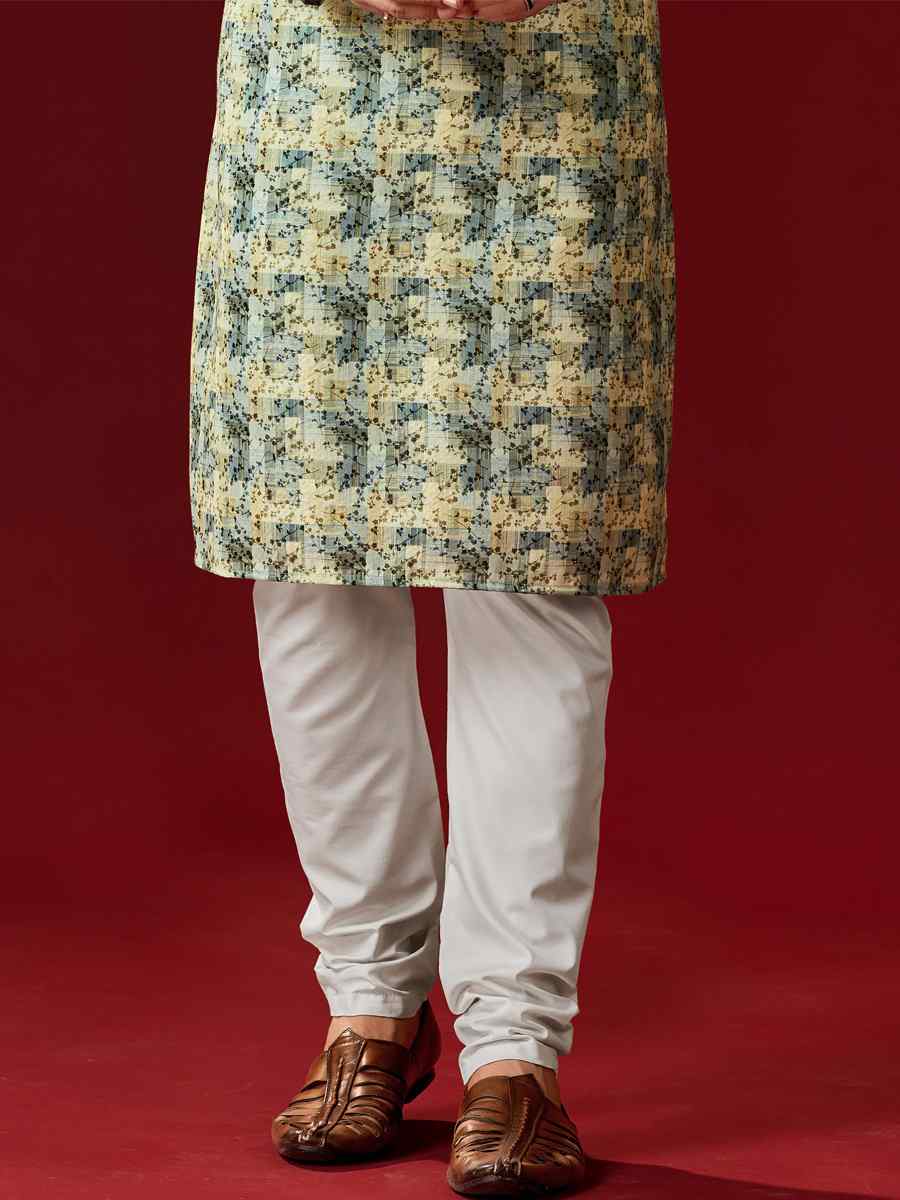 Green Cotton Printed Festival Kurta
