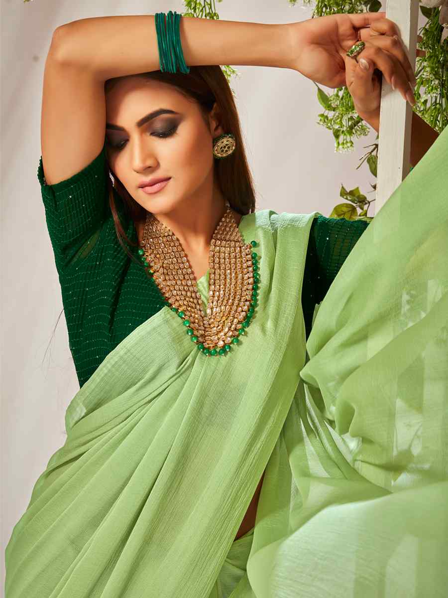 Pista Kiwi Crush Sequins Party Festival Classic Style Saree