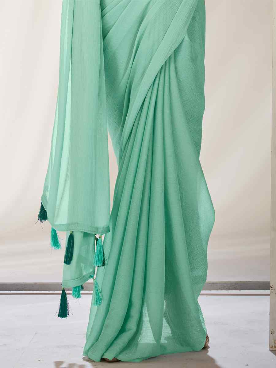 Sky Blue Kiwi Crush Sequins Party Festival Classic Style Saree