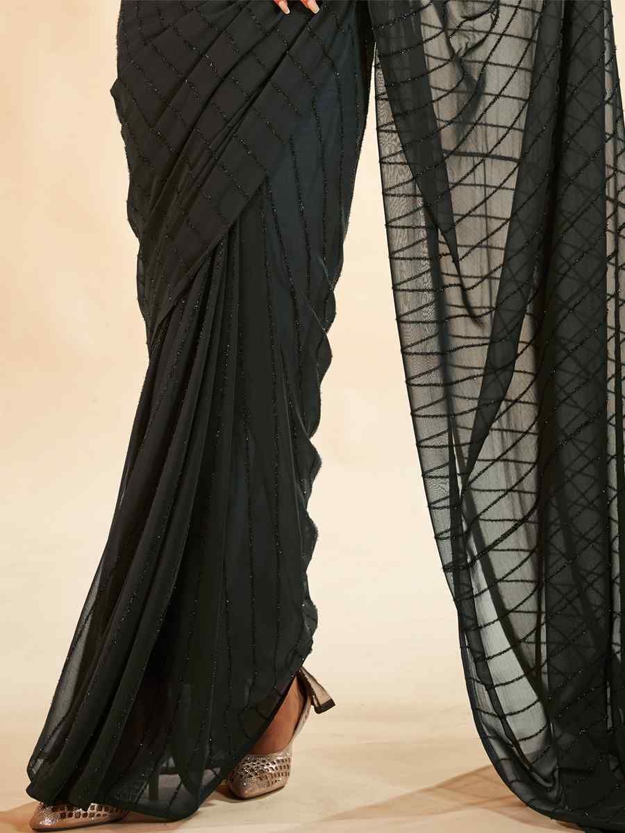 Grey Georgette Sequins Party Festival Classic Style Saree