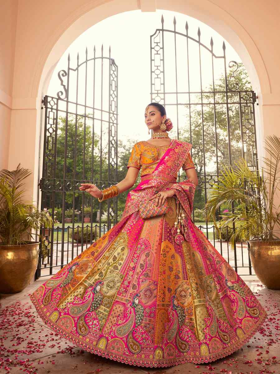Multi Banarasi Silk Embroidered Festival Wedding Party Reception Heavy Border Lehenga Choli