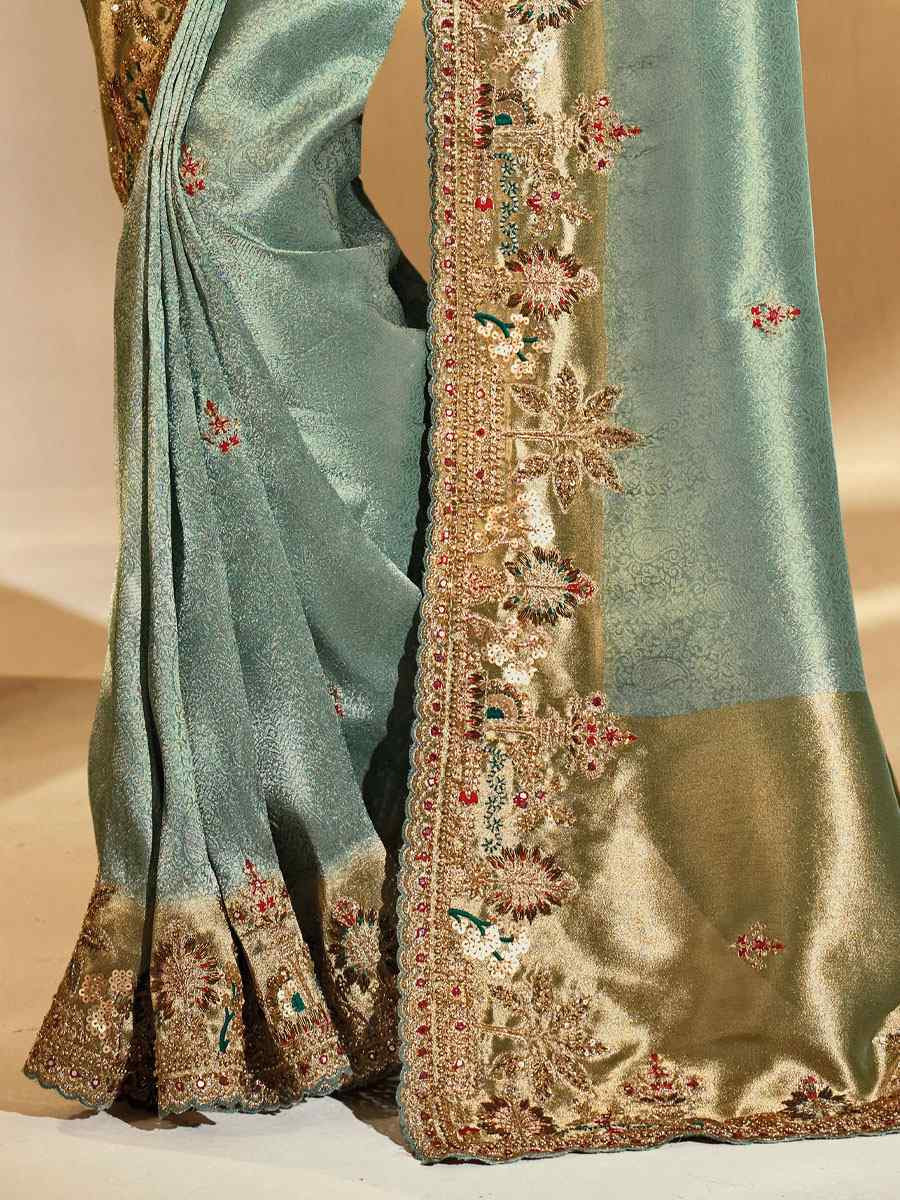 Green Pure Ziraf Silk Embroidery Traditional Bridal Reception Festival Wedding Fancy Heavy Border Saree