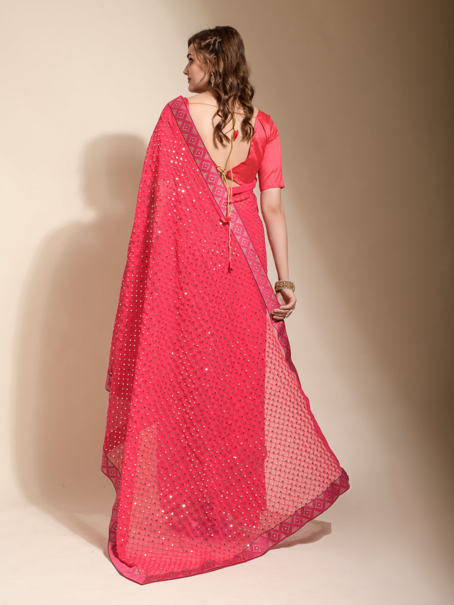 Pink Georgette Sequins Cocktail Party Classic Style Saree