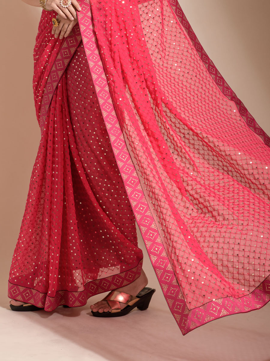 Pink Georgette Sequins Cocktail Party Classic Style Saree