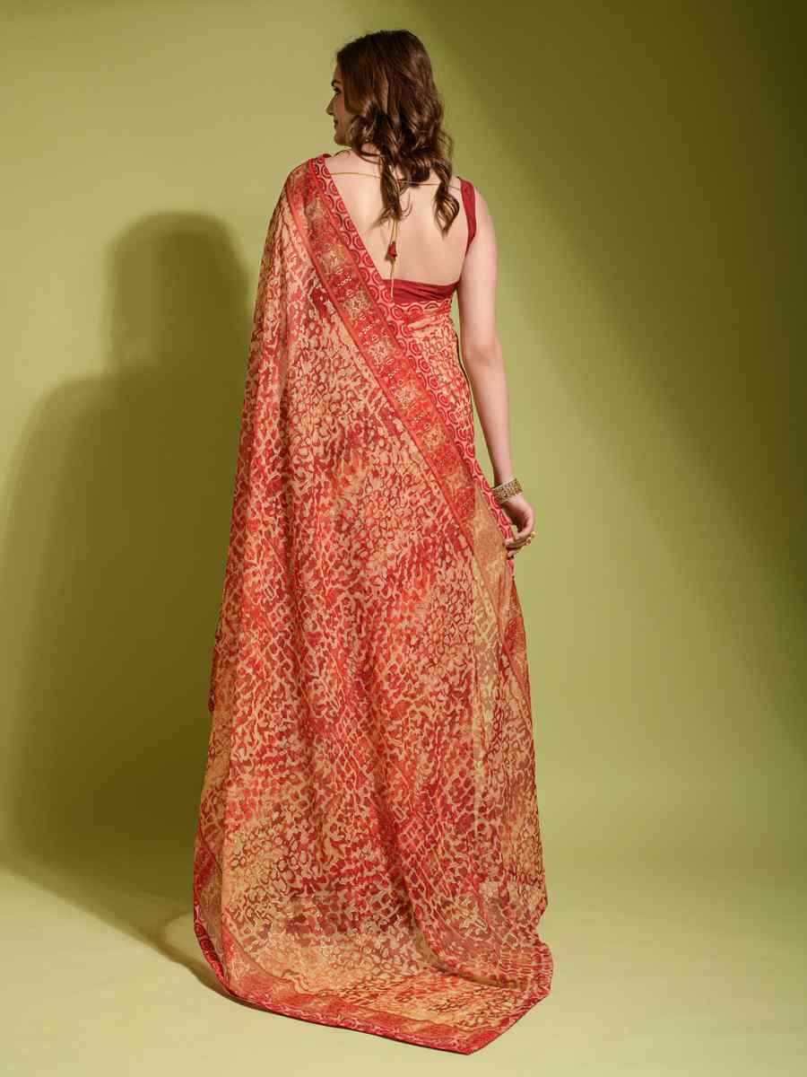 Red Georgette Printed Casual Party Contemporary Saree