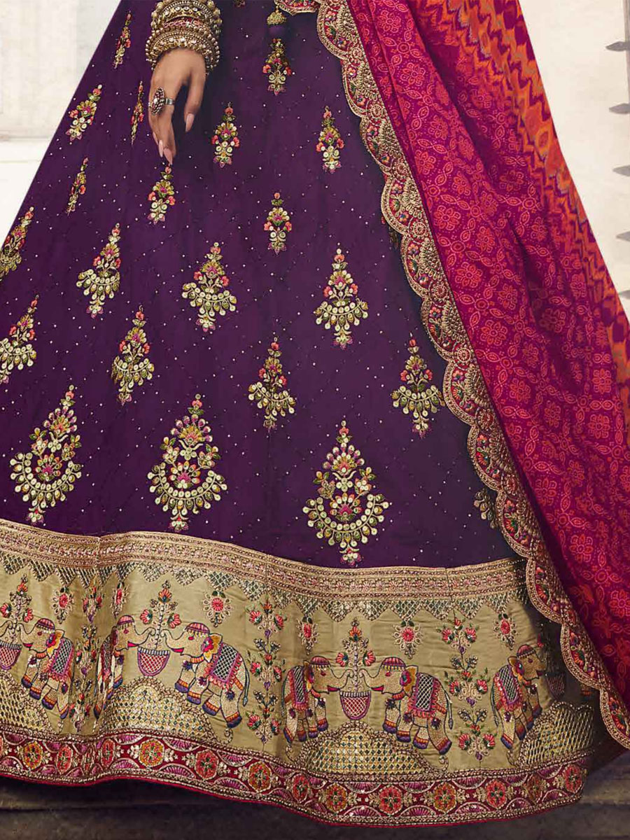 Purple Viscose Embroidered Festival Wedding Traditional Lehenga Choli