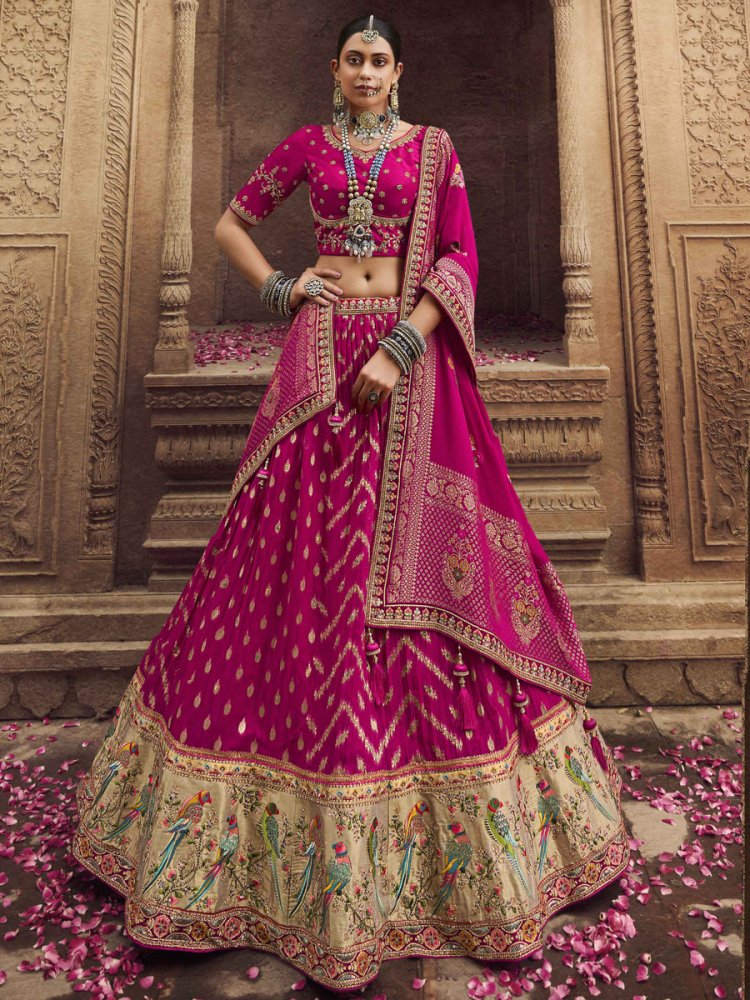 Pink Organza Embroidered Festival Wedding Traditional Lehenga Choli