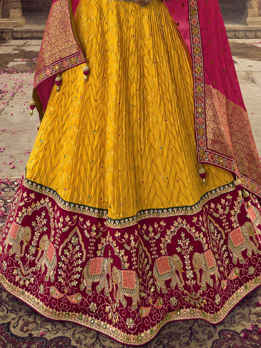 Yellow Viscose Embroidered Festival Wedding Traditional Lehenga Choli