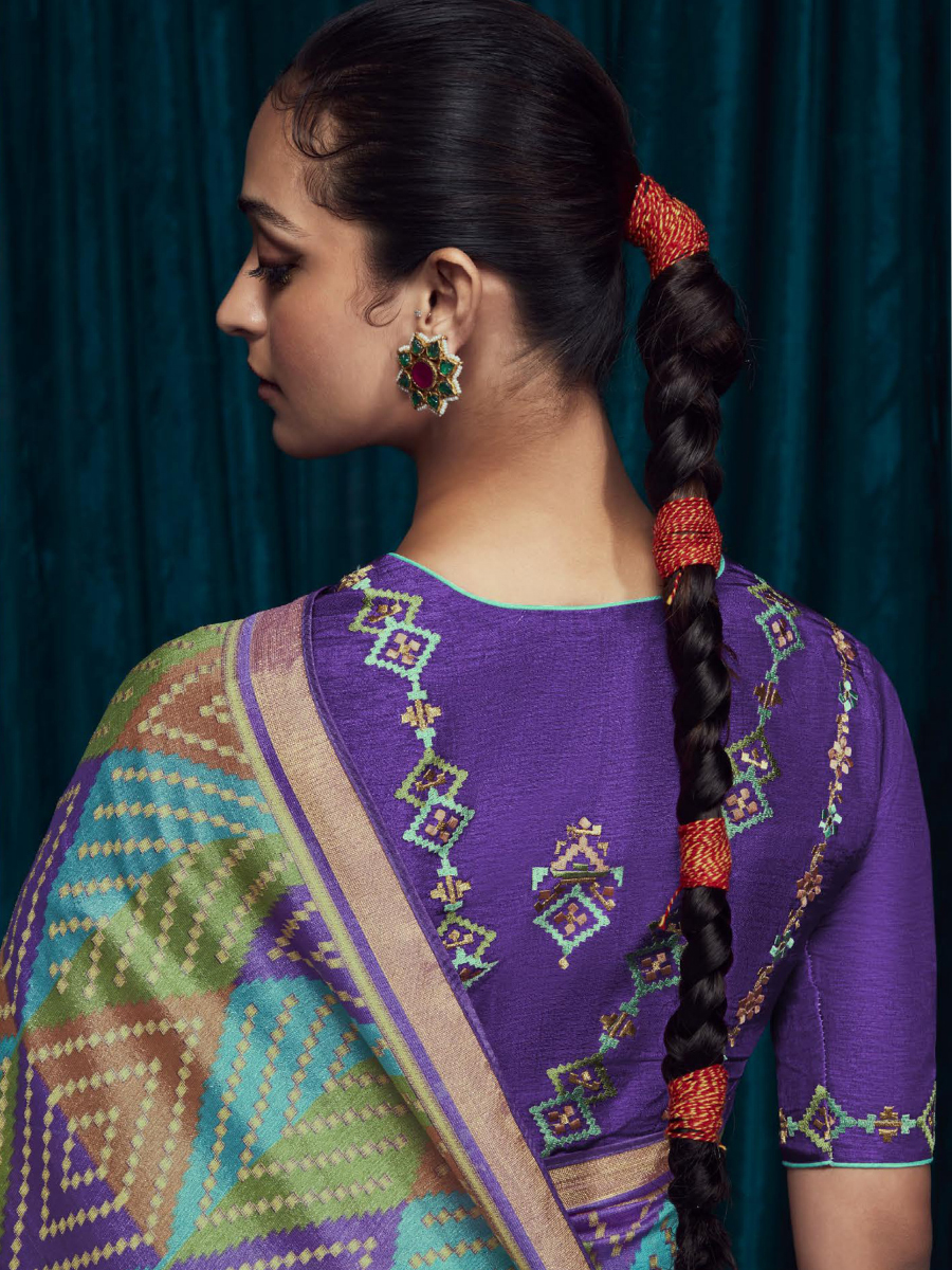 Multi Silky Brasso Embroidered Casual Festival Classic Style Saree