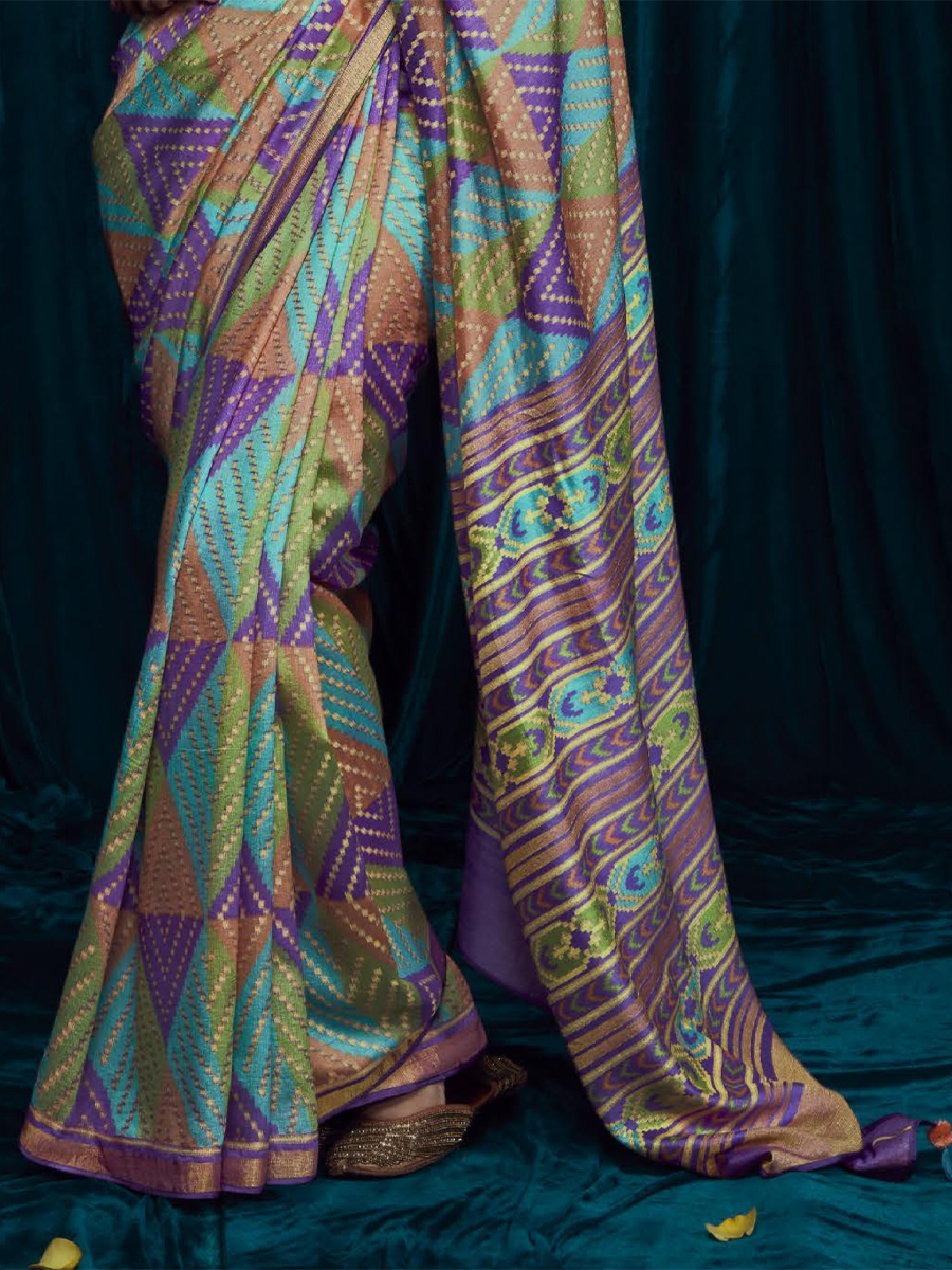 Multi Silky Brasso Embroidered Casual Festival Classic Style Saree