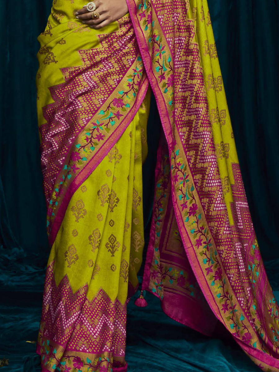 Yellow Silky Brasso Embroidered Casual Festival Classic Style Saree
