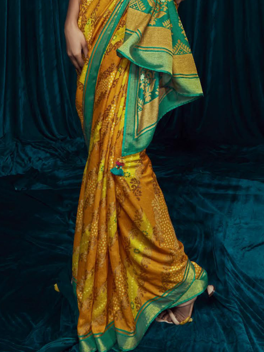 Mustard Silky Brasso Embroidered Casual Festival Classic Style Saree