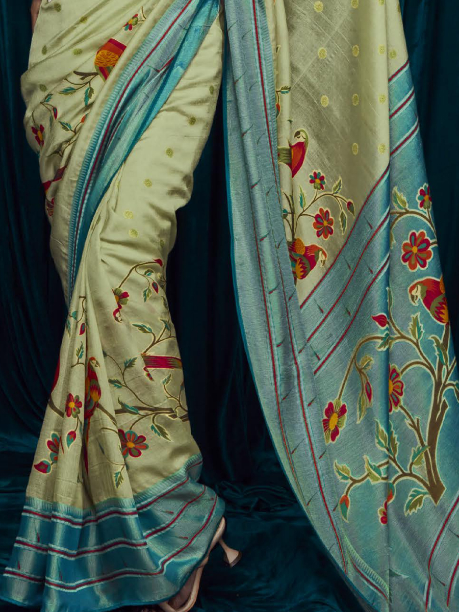 Off White Silky Brasso Embroidered Casual Festival Classic Style Saree