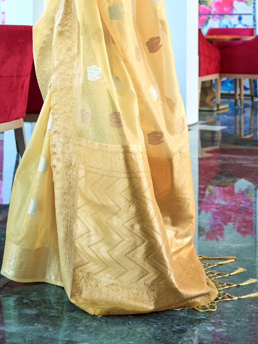 Yellow Organza Handwoven Wedding Festival Heavy Border Saree