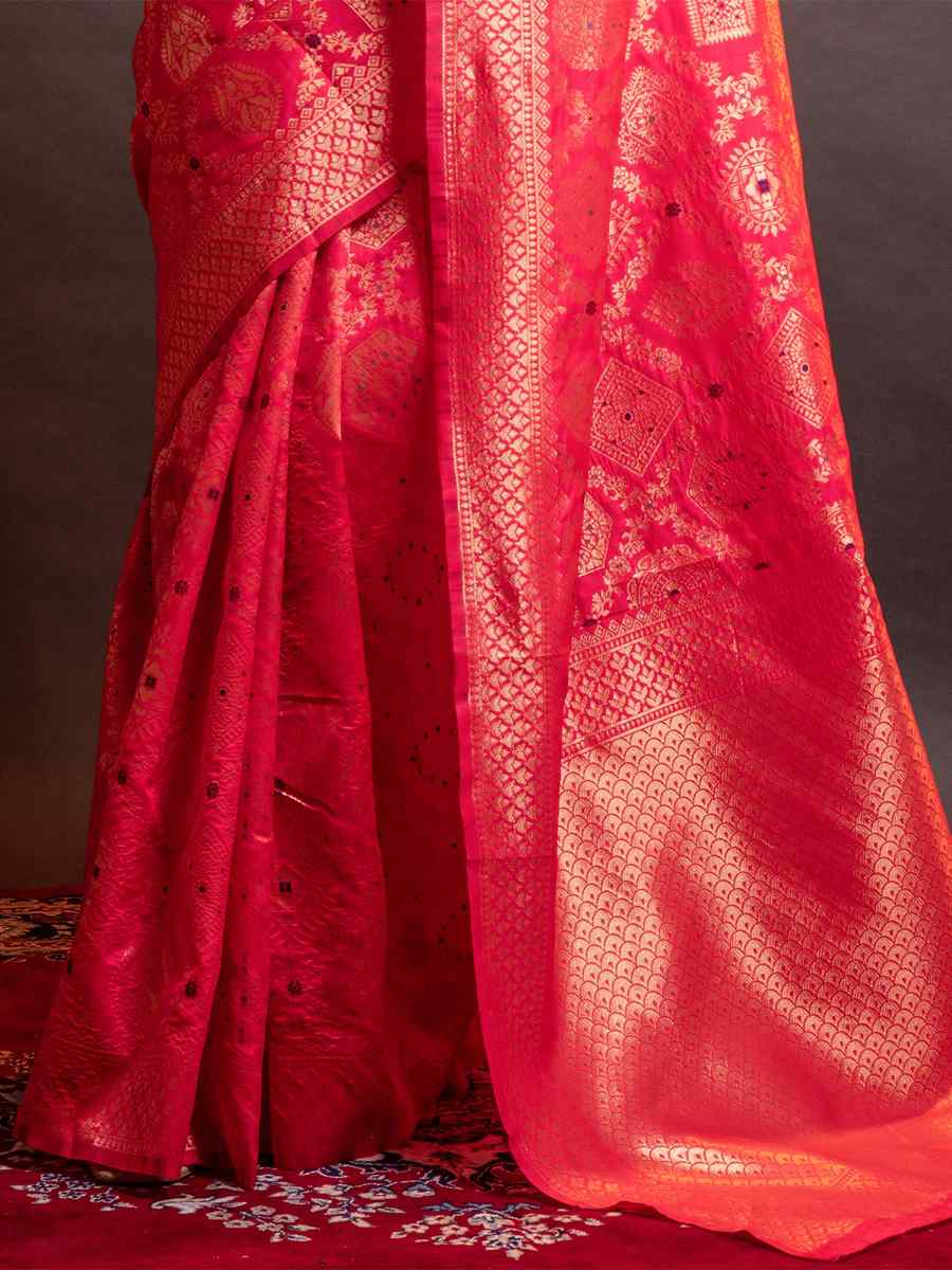 Pink Silk Handwoven Wedding Festival Heavy Border Saree