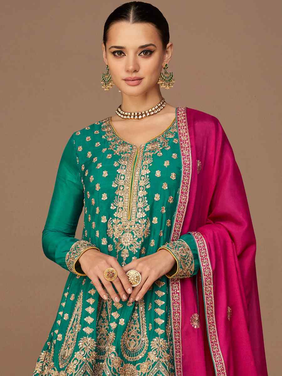 Turquoise Premium Georgette Embroidered Festival Wedding Patiala Salwar Kameez