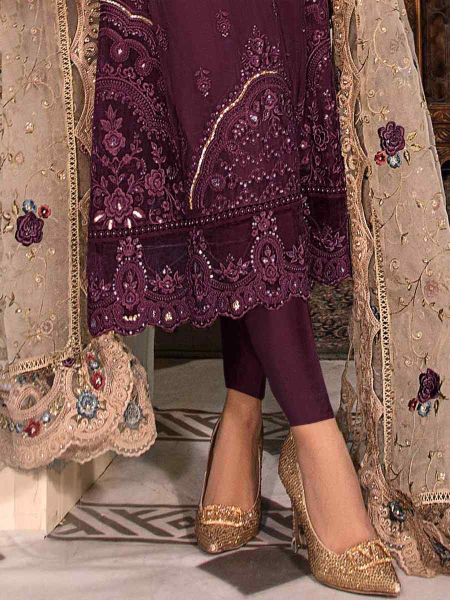 Purple Heavy Organza Embroidered Festival Wedding Pant Salwar Kameez
