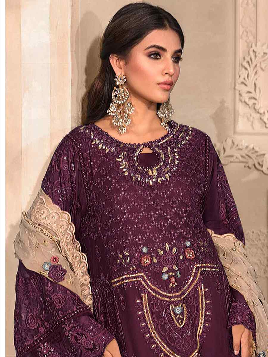 Purple Heavy Organza Embroidered Festival Wedding Pant Salwar Kameez