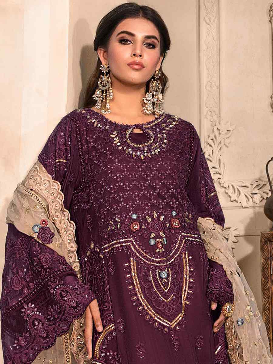 Purple Heavy Organza Embroidered Festival Wedding Pant Salwar Kameez