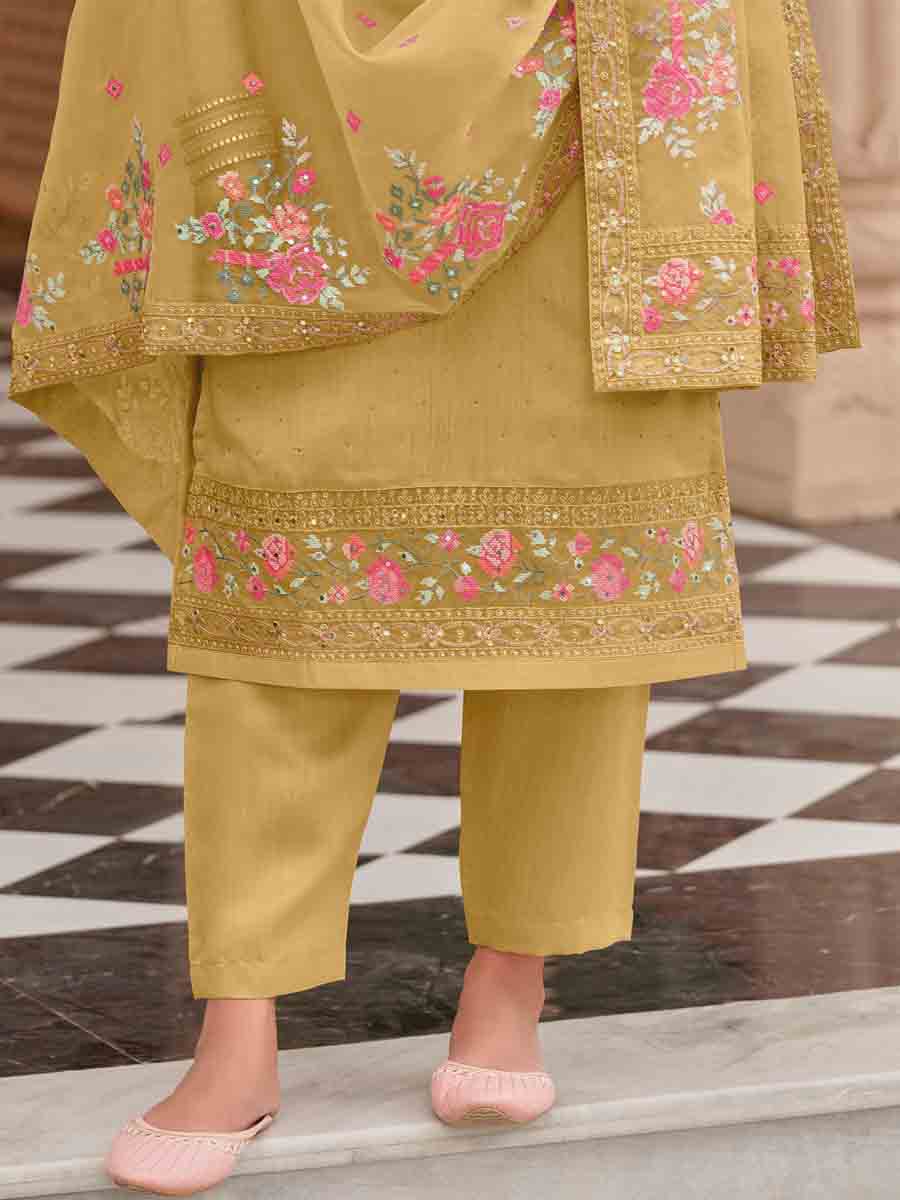Yellow Viscose Silk Embroidered Casual Festival Pant Salwar Kameez
