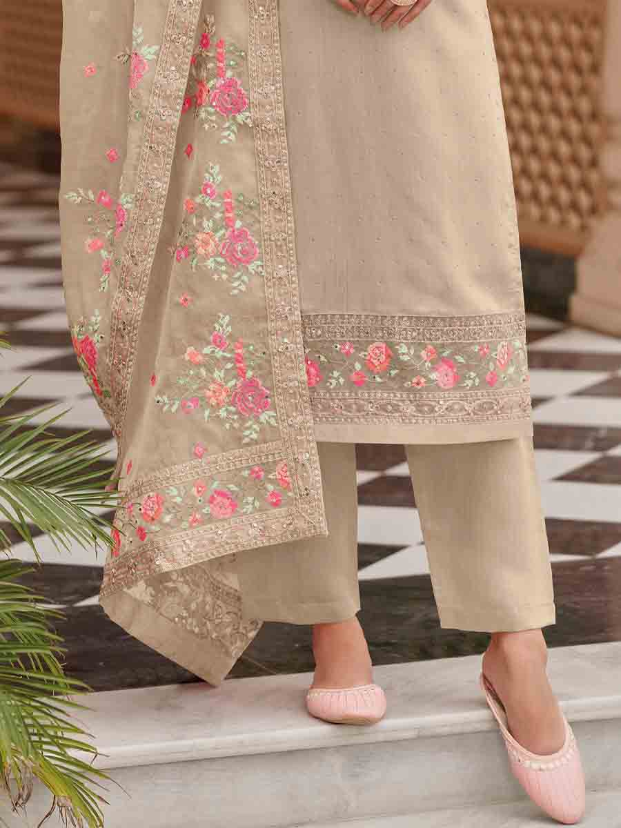 Beige Viscose Silk Embroidered Casual Festival Pant Salwar Kameez