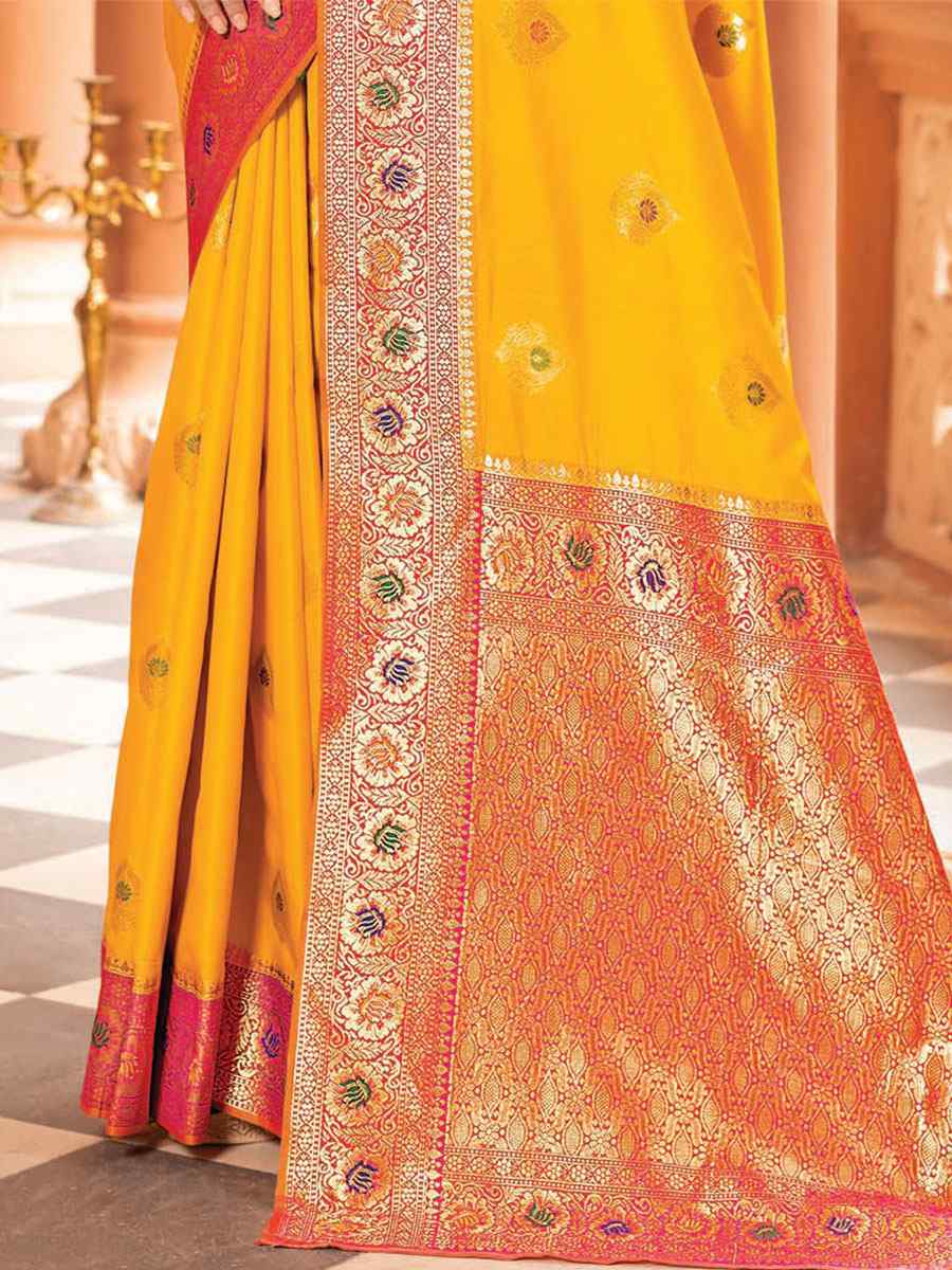 Yellow Silk Handwoven Wedding Festival Heavy Border Saree