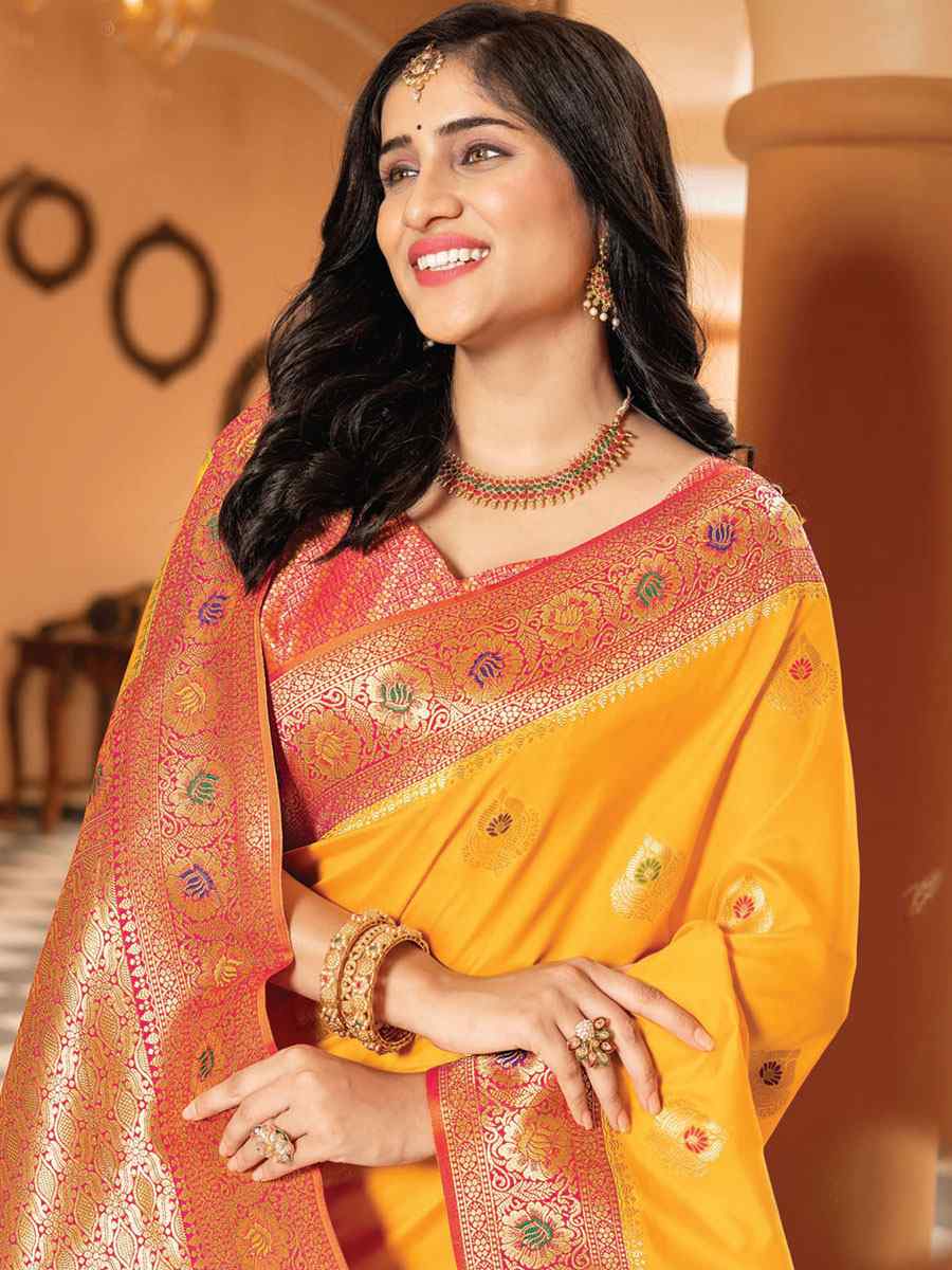 Yellow Silk Handwoven Wedding Festival Heavy Border Saree