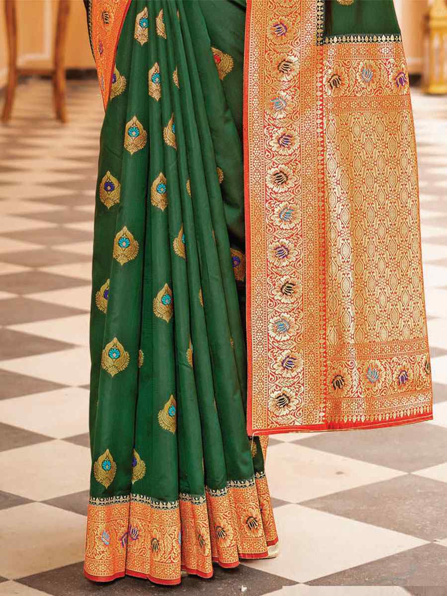 Green Silk Handwoven Wedding Festival Heavy Border Saree