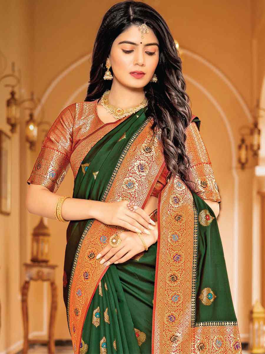 Green Silk Handwoven Wedding Festival Heavy Border Saree