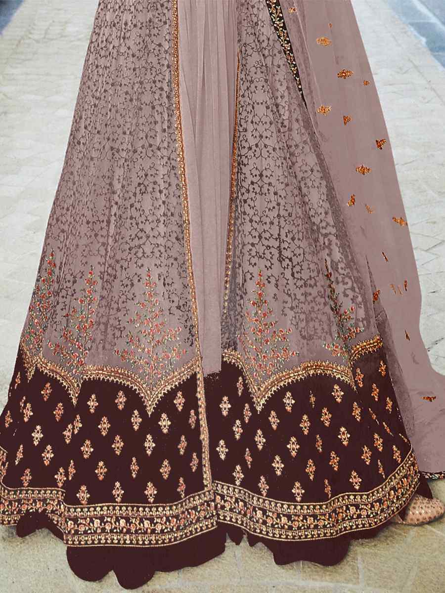 Light Brown Heavy Butterfly Net Embroidered Festival Party Anarkali Salwar Kameez