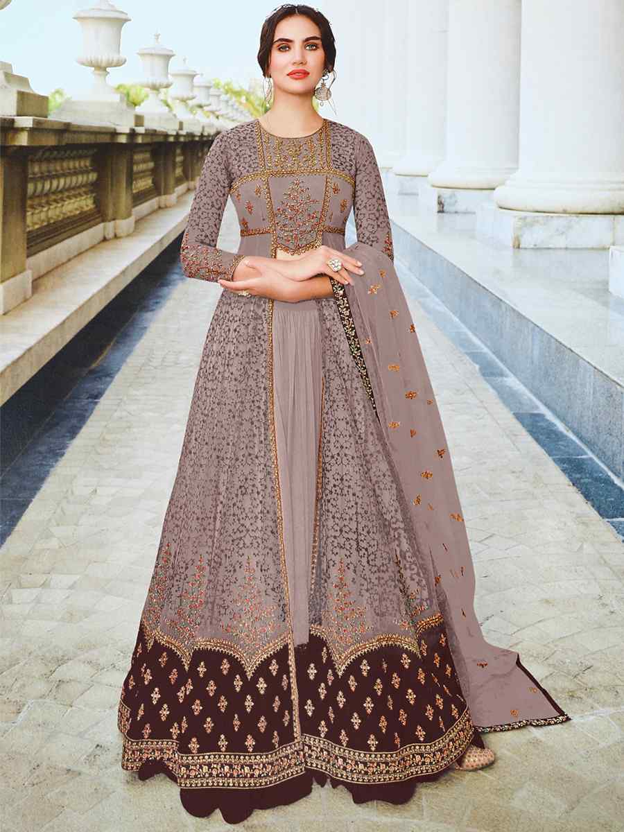 Light Brown Heavy Butterfly Net Embroidered Festival Party Anarkali Salwar Kameez