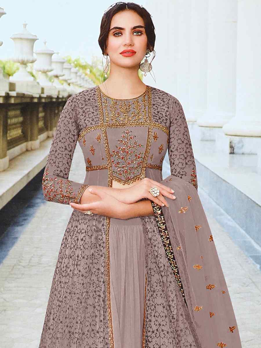 Light Brown Heavy Butterfly Net Embroidered Festival Party Anarkali Salwar Kameez