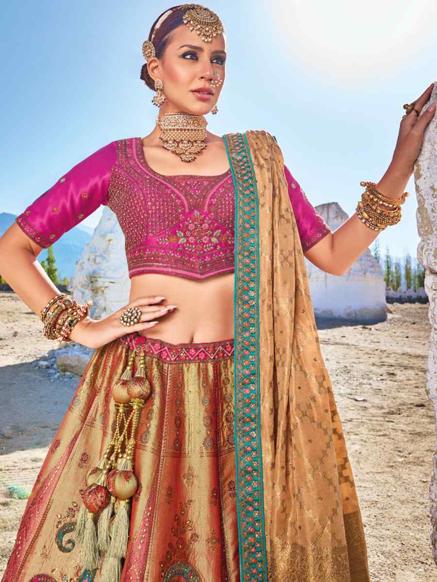 Multi Banarasi Silk Embroidered Bridal Wedding Heavy Border Lehenga Choli