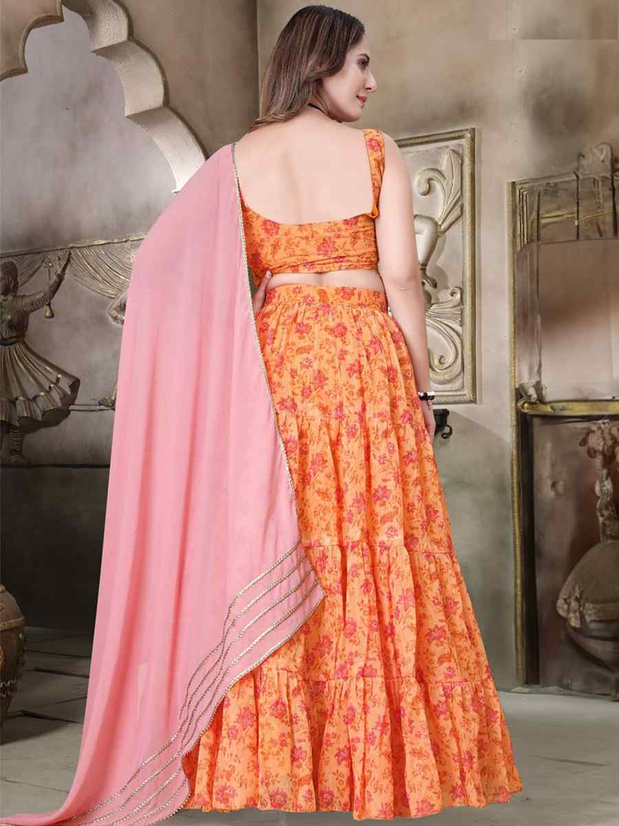 Orange Teby Organza Embroidered Festival Wedding Circular Lehenga Choli
