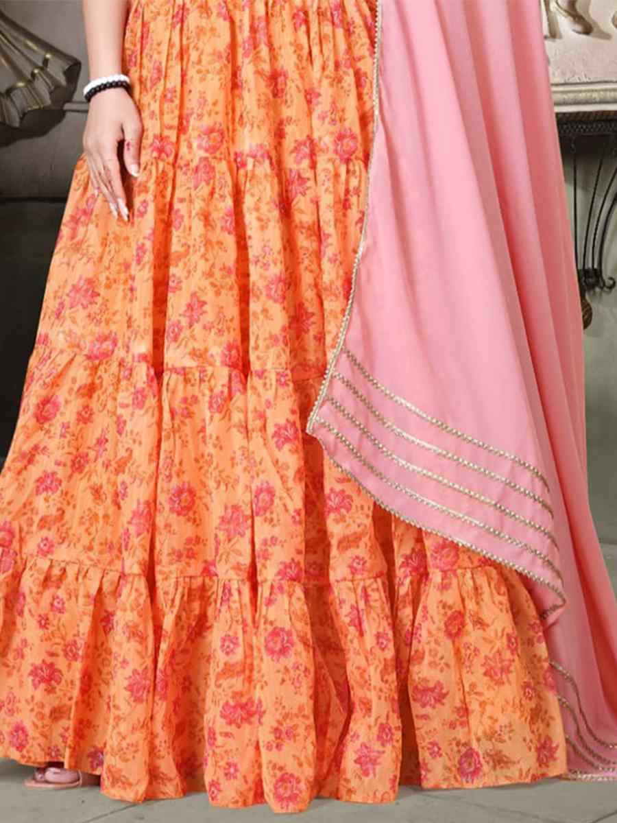 Orange Teby Organza Embroidered Festival Wedding Circular Lehenga Choli