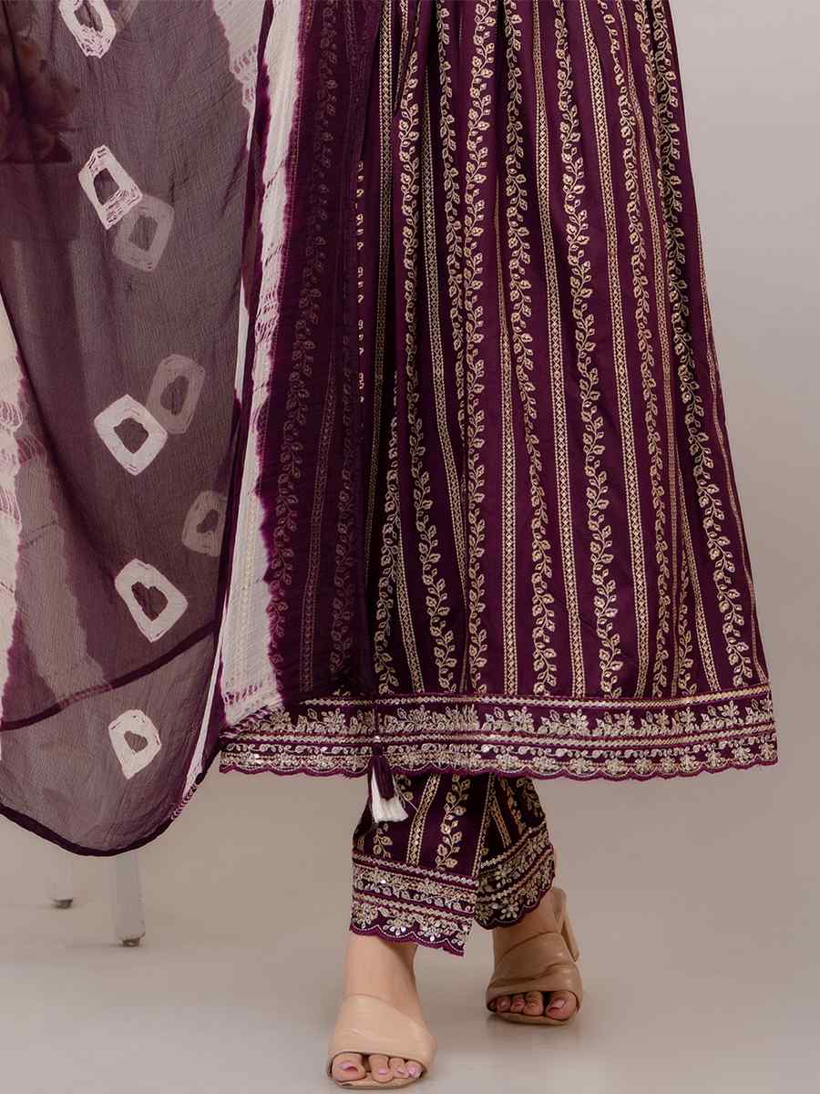 Purple Rayon Cotton Embroidered Festival Casual Ready Anarkali Salwar Kameez