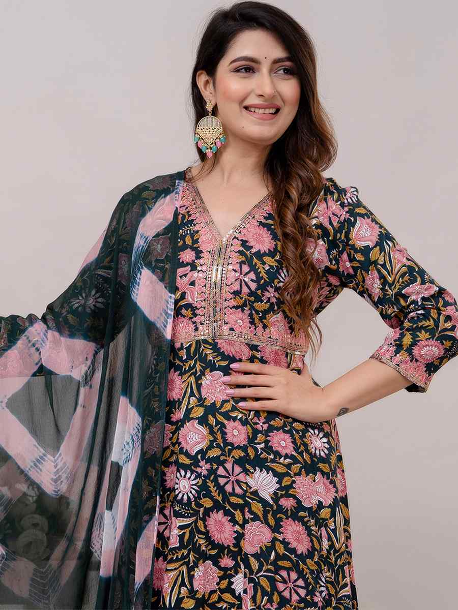 Multi Rayon Cotton Embroidered Festival Casual Ready Anarkali Salwar Kameez