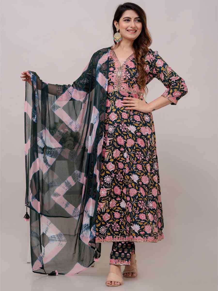 Multi Rayon Cotton Embroidered Festival Casual Ready Anarkali Salwar Kameez